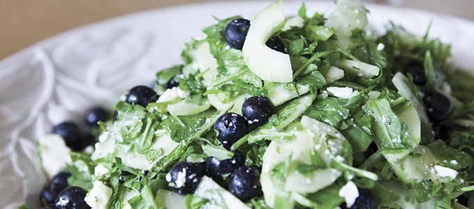 Cucumber, Blueberry, Arugula Salad