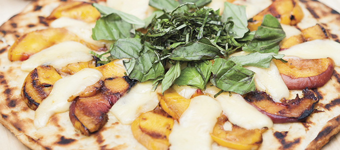 Grilled Peach, Brie, Basil Flatbread